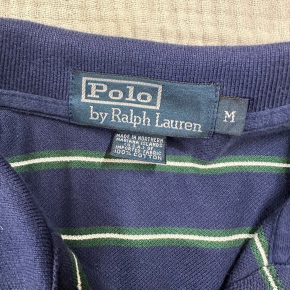 Polo Ralph Lauren Blue & Green Striped Henley Red Pony M USA made - Picture 3 of 6